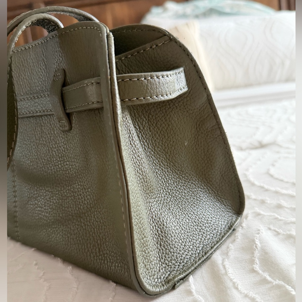 Olive Green Genuine Leather Shoulder East West Bag - Picture 6 of 11